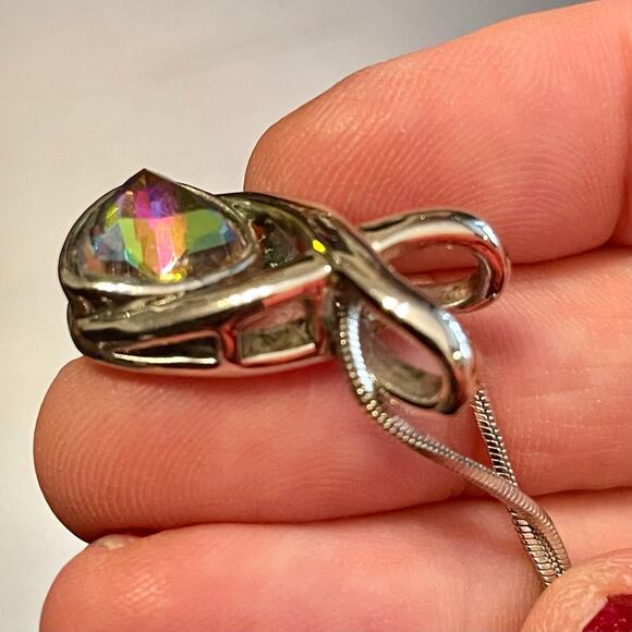 Lia Sophia Colorful Iridescent Crystal Pendant & Silver Tone Snake Chain - Picture 9 of 9